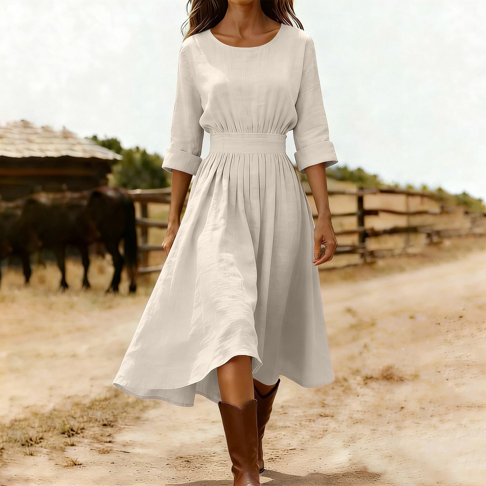 Women s Fashion Round Neck Long Sleeve Fitted Waist Casual Cotton-Linen Blend Dress L хакі
Women s Fashion Round Neck Long Sleeve Fitted Waist Casual Cotton-Linen Blend Dress L хакі