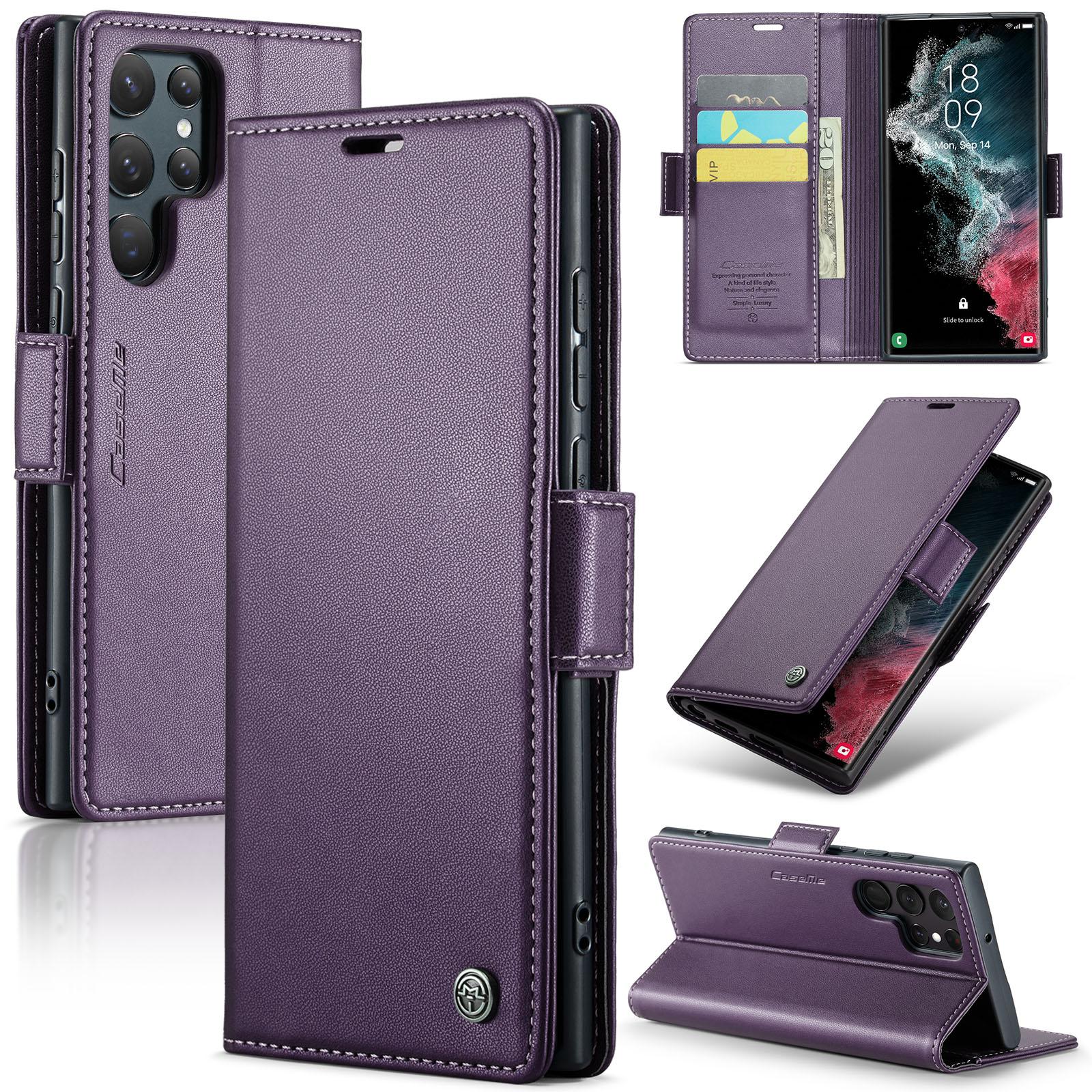 For Samsung Galaxy S22 Ultra 5G Leather Case CASEME 023 RFID Blocking 3 Card Slot Mobile Cover Purple
For Samsung Galaxy S22 Ultra 5G Leather Case CASEME 023 RFID Blocking 3 Card Slot Mobile Cover Purple