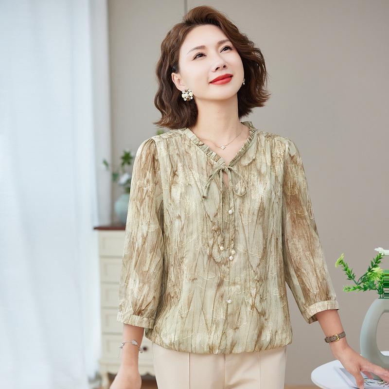 Elegant Chiffon Blouse for Middle-Aged & Elderly Women - Spring/Summer Three-Quarter Sleeve Top 3XL (recommended 65-70 kg) хакі
Elegant Chiffon Blouse for Middle-Aged & Elderly Women - Spring/Summer Three-Quarter Sleeve Top 3XL (recommended 65-70 kg) хакі