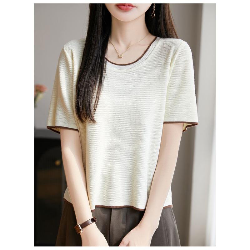 Womens Solid Color V Neck Contrast Trim Knit Short Sleeve Top M бежевый
Womens Solid Color V Neck Contrast Trim Knit Short Sleeve Top M бежевый