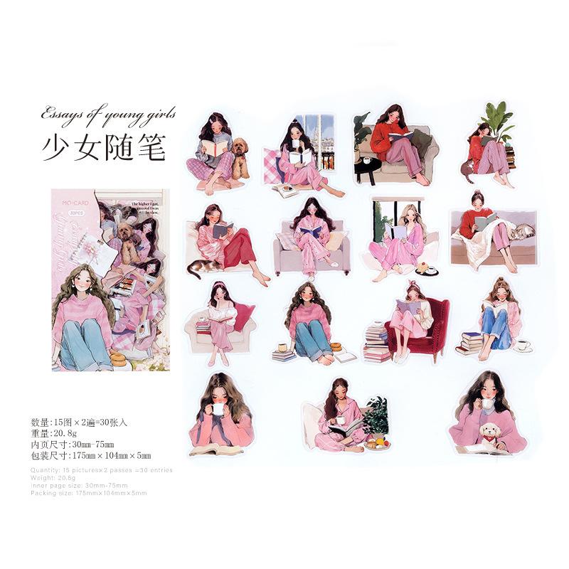 30pcs Reading girl Stickers aesthetic Stick Labels Decorative Diary Album material Scrapbooking Supplies
30pcs Reading girl Stickers aesthetic Stick Labels Decorative Diary Album material Scrapbooking Supplies