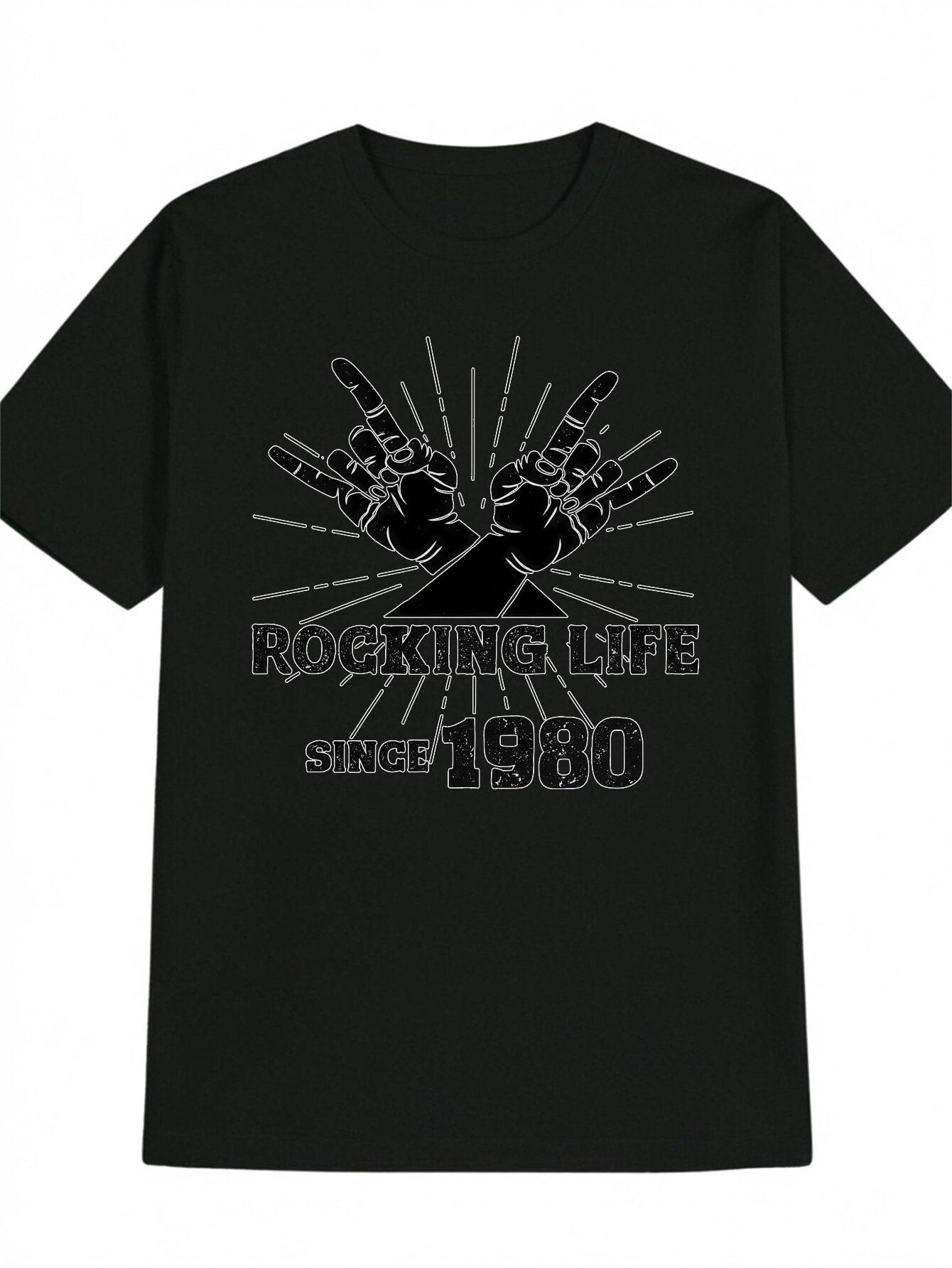Casual Crew Neck T-shirt with Crossed Pockets Graphic Print - Rocking Life Since 1980 Design L
Casual Crew Neck T-shirt with Crossed Pockets Graphic Print - Rocking Life Since 1980 Design L