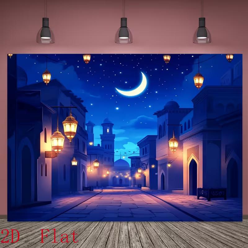 2D Ramadan Night Backdrop with Arabian City Street, Crescent Moon and Traditional Lanterns 47.2x31.5inch/120*80cm
2D Ramadan Night Backdrop with Arabian City Street, Crescent Moon and Traditional Lanterns 47.2x31.5inch/120*80cm