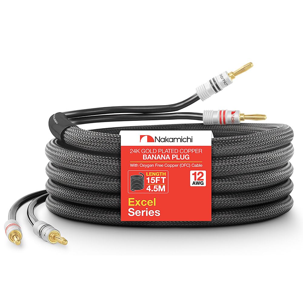 Nakamichi Excel Series 24k Gold Plated Banana Plugs and Speaker Cable Wire Oxygen Free Copper Heavy Duty Braided for Amplifier Home Theater Black 15ft чорний
Nakamichi Excel Series 24k Gold Plated Banana Plugs and Speaker Cable Wire Oxygen Free Copper Heavy Duty Braided for Amplifier Home Theater Black 15ft чорний