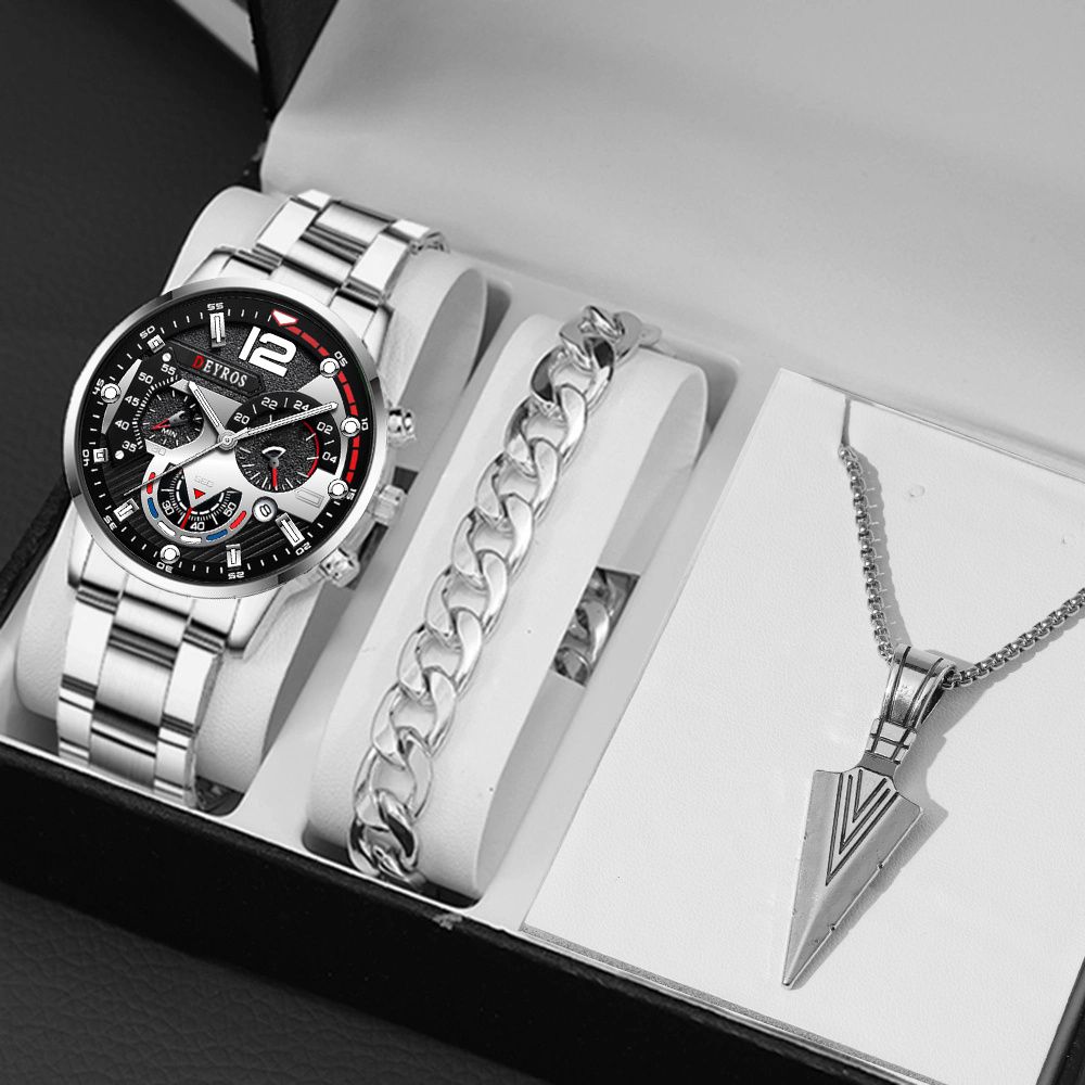 3pcs/set Fashion Men Watch Luxury Calendar Quartz Wrist Watch Business Watches Male Bracelet Necklace
3pcs/set Fashion Men Watch Luxury Calendar Quartz Wrist Watch Business Watches Male Bracelet Necklace