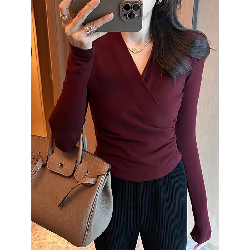 Black Cross Bottoming Shirt for Women in Autumn and Winter High-end Inner Wear Slim Waist Hot Girl Tight Long-sleeved Top L фуксія
Black Cross Bottoming Shirt for Women in Autumn and Winter High-end Inner Wear Slim Waist Hot Girl Tight Long-sleeved Top L фуксія