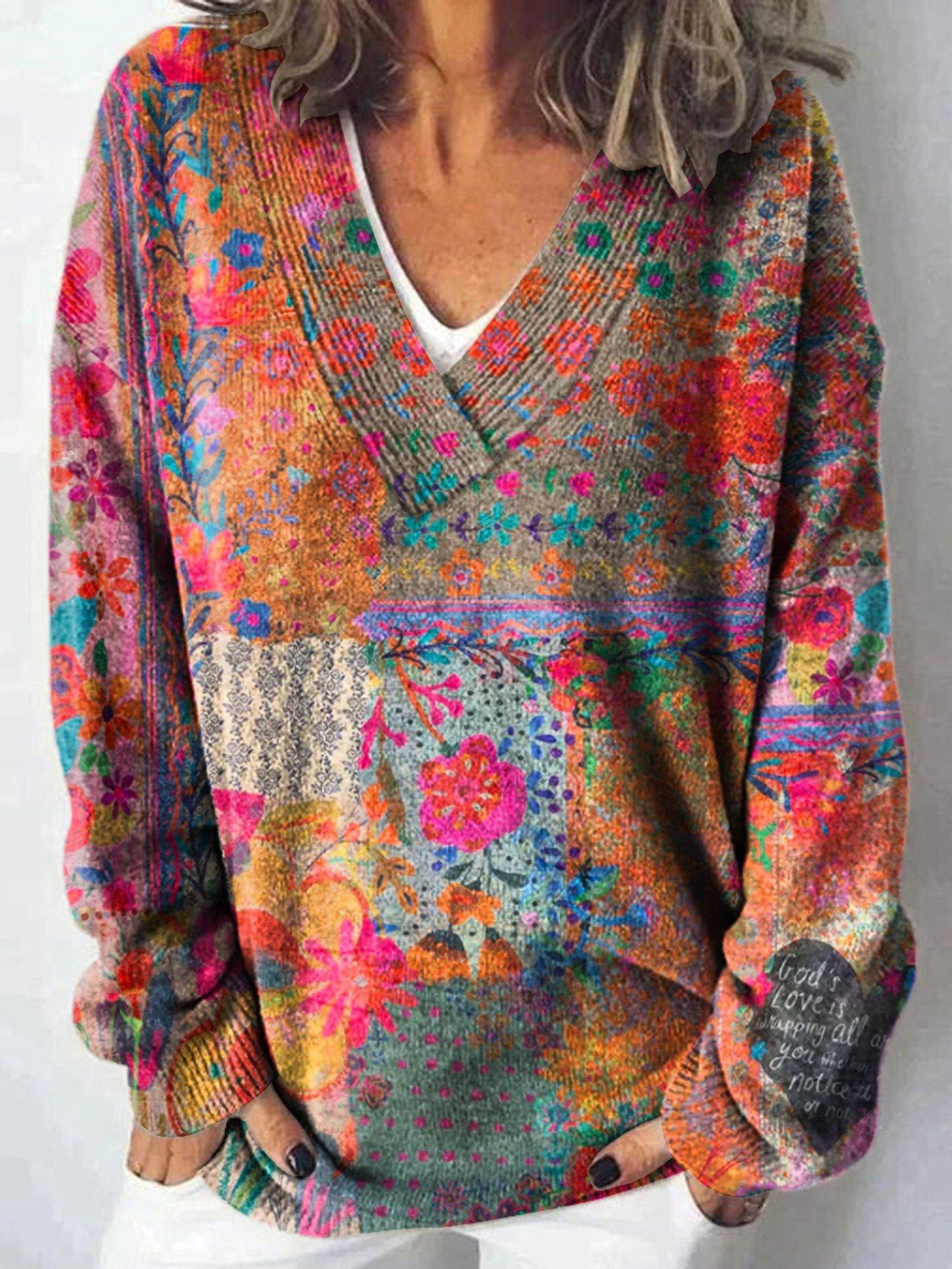 Women Casual Loose Fit Pullover Sweater V Neck Long Sleeve Soft Knit Top Bohemian Style Printed Oversized Sweater for Everyday Wear S
Women Casual Loose Fit Pullover Sweater V Neck Long Sleeve Soft Knit Top Bohemian Style Printed Oversized Sweater for Everyday Wear S