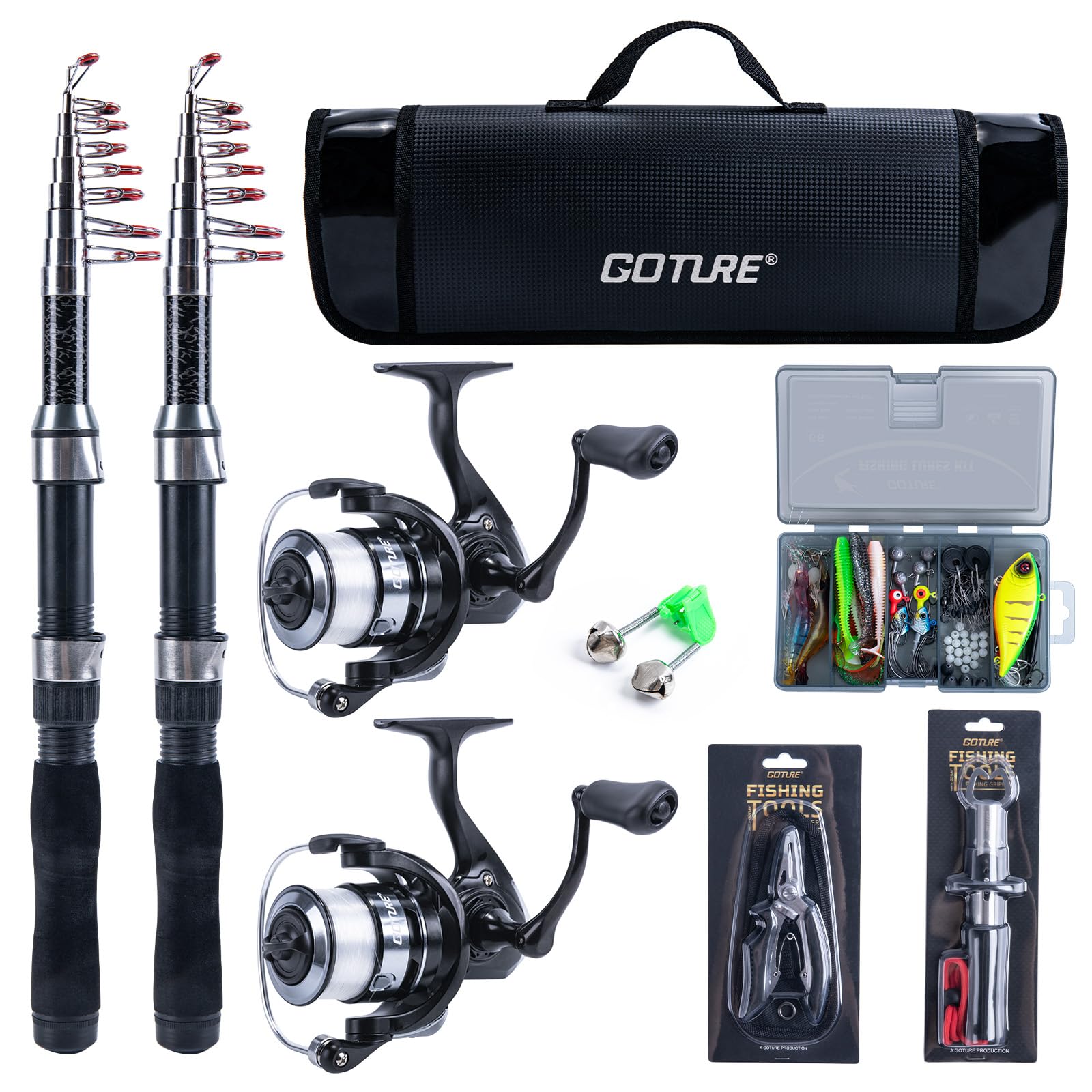 Goture Fishing Includes Two Carbon Telescopic Fishing Two Spinning Reels with Bait and Fishing Power Fish Fishing and Other and a Storage Instructions
Goture Fishing Includes Two Carbon Telescopic Fishing Two Spinning Reels with Bait and Fishing Power Fish Fishing and Other and a Storage Instructions