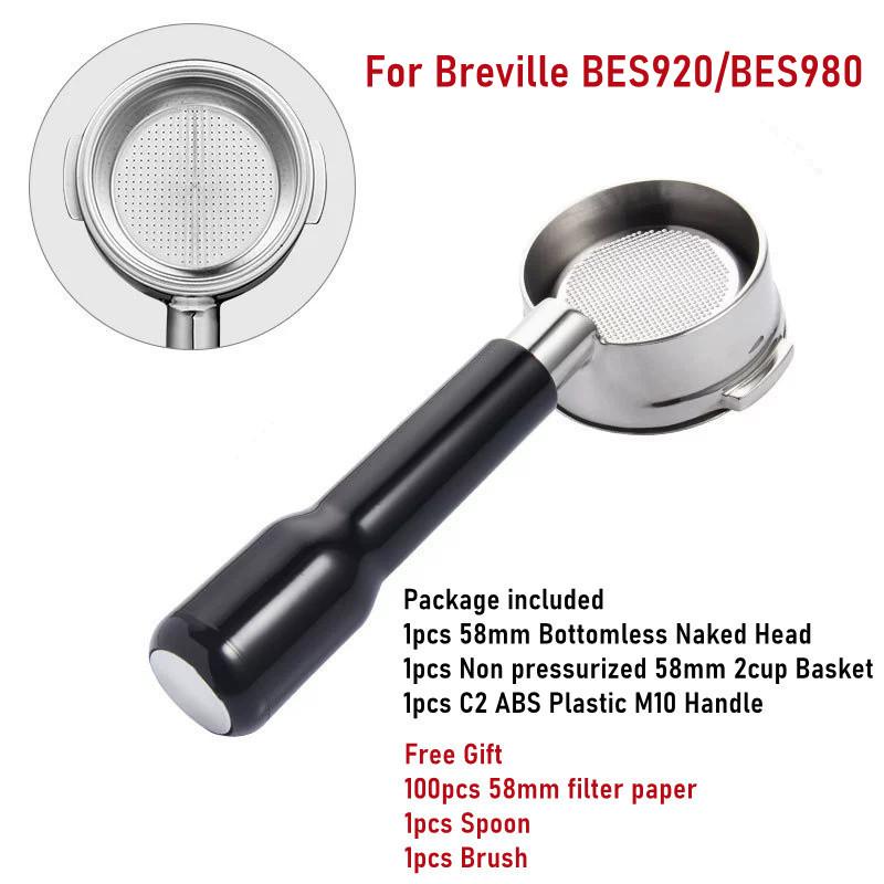 58mm Stainless Steel Bottomless Portafilter Filter Holder with M10 Handle,Compatible with Breville BES920/BES980 Coffee Machine For Breville BES920
58mm Stainless Steel Bottomless Portafilter Filter Holder with M10 Handle,Compatible with Breville BES920/BES980 Coffee Machine For Breville BES920