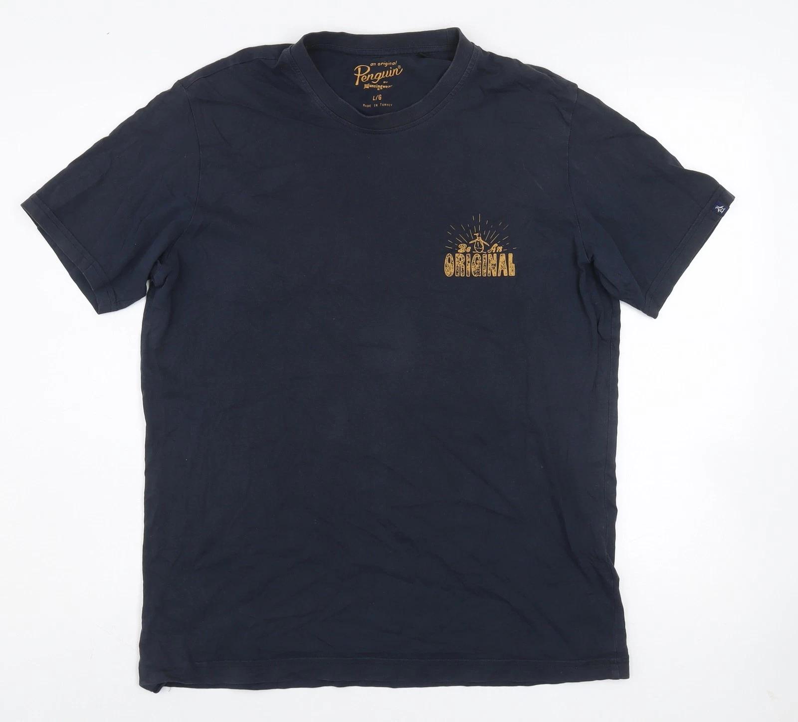Чоловіча синя бавовняна футболка з круглим вирізом Original Penguin Розмір L S
Чоловіча синя бавовняна футболка з круглим вирізом Original Penguin Розмір L S