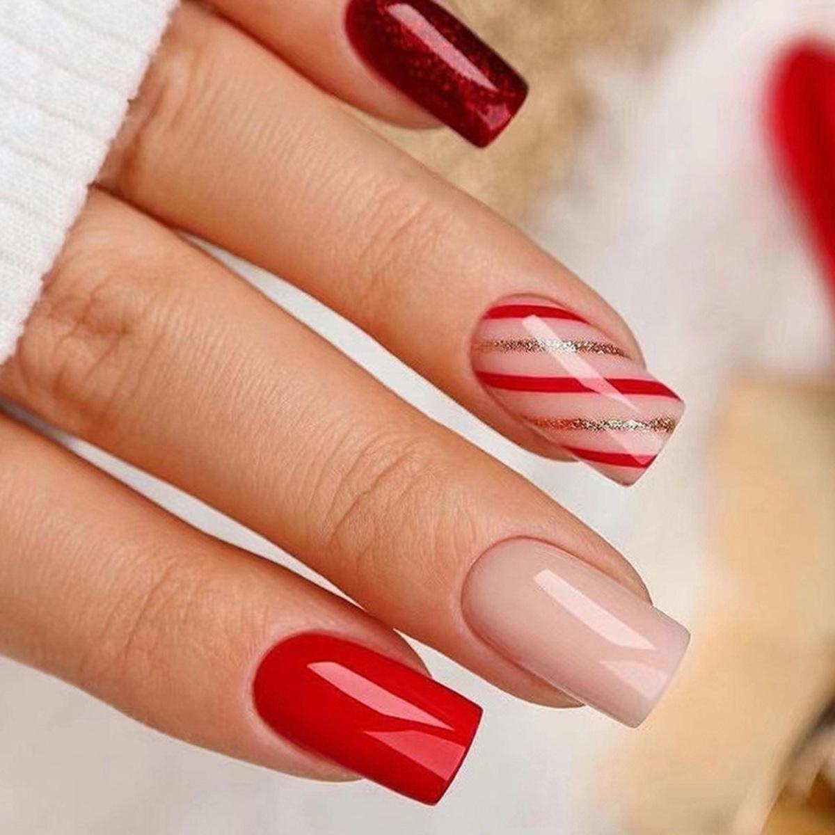 Solid Bright Red Full Cover Christmas Stripe False Nails - European Style Wearable Nail Art Pieces
Solid Bright Red Full Cover Christmas Stripe False Nails - European Style Wearable Nail Art Pieces