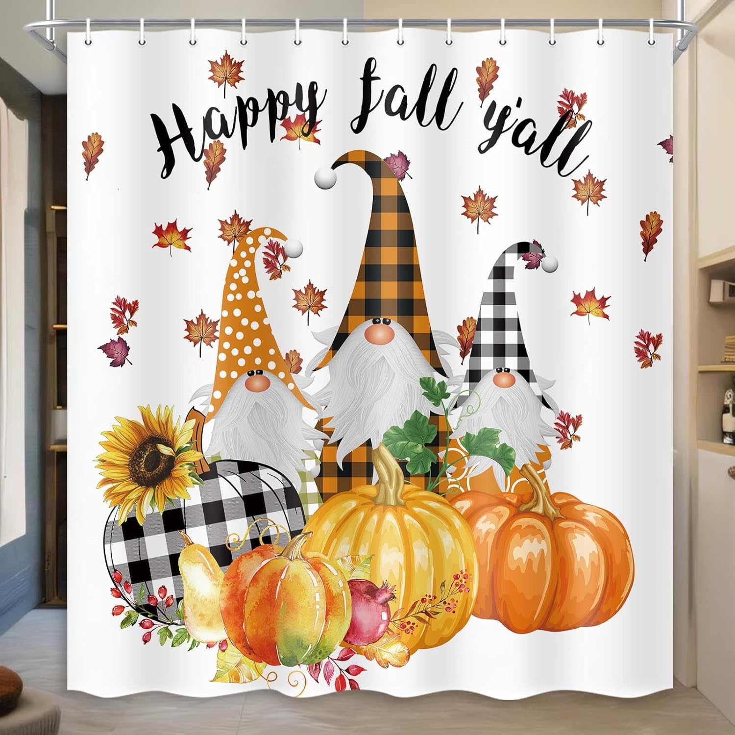 Fall Shower Curtain Set - Autumn Sunflower Pumpkin Gnome Design, Waterproof Farmhouse Bath Decor with 12 Hooks, 71x71 Inch W90XH180cm
Fall Shower Curtain Set - Autumn Sunflower Pumpkin Gnome Design, Waterproof Farmhouse Bath Decor with 12 Hooks, 71x71 Inch W90XH180cm