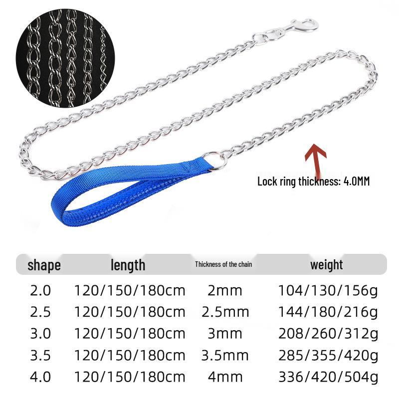 304 Stainless Steel Anti-Bite Dog Leash with Shockproof Chain for Small and Large Dogs 2.0mm for Small Dogs, Length 1.2m
304 Stainless Steel Anti-Bite Dog Leash with Shockproof Chain for Small and Large Dogs 2.0mm for Small Dogs, Length 1.2m