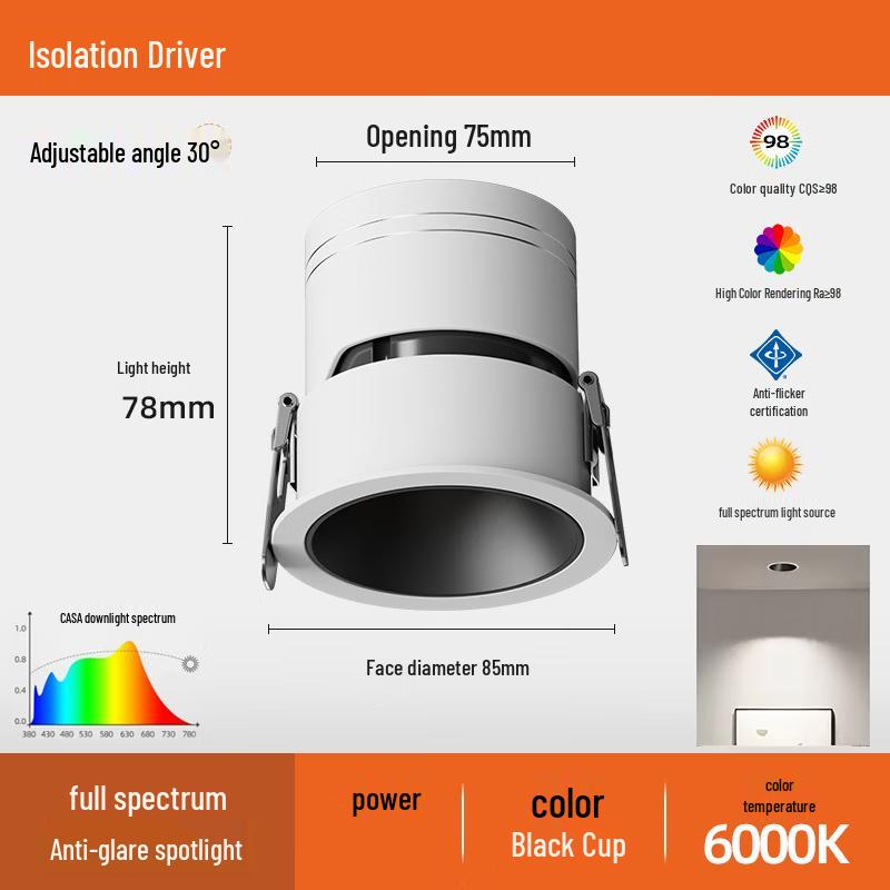 Eye-Protection Anti-Glare Recessed LED Spotlight
Eye-Protection Anti-Glare Recessed LED Spotlight