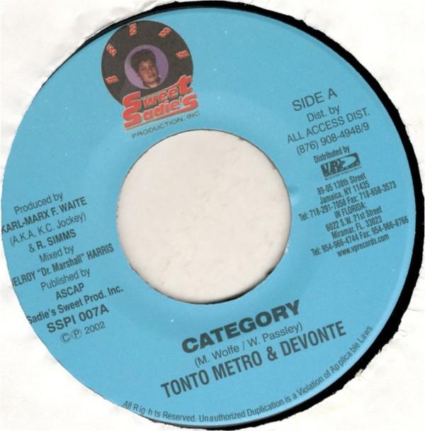 7inch Record TANTO METRO & DEVONTE - Category SSPI007 Sweet Sadies Pr 2002 Jamaica Reggae, Ska & Dub Used
7inch Record TANTO METRO & DEVONTE - Category SSPI007 Sweet Sadies Pr 2002 Jamaica Reggae, Ska & Dub Used