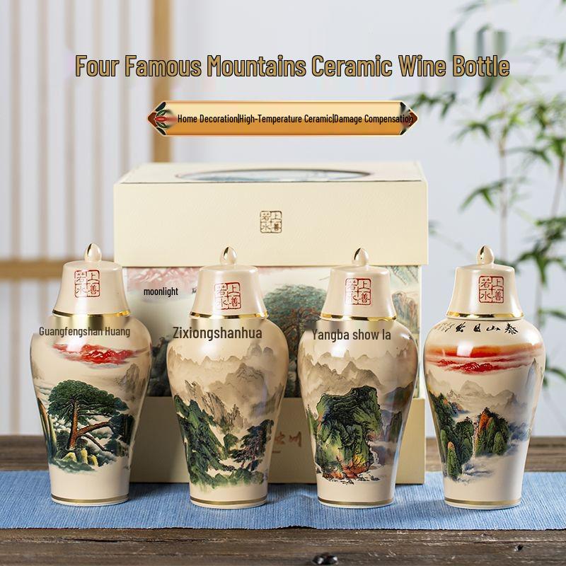 Jingdezhen Ceramic Wine Jar - Antique Style Baijiu Bottle, 1 Jin Capacity, Four Famous Mountains Design. Single Bottle
Jingdezhen Ceramic Wine Jar - Antique Style Baijiu Bottle, 1 Jin Capacity, Four Famous Mountains Design. Single Bottle