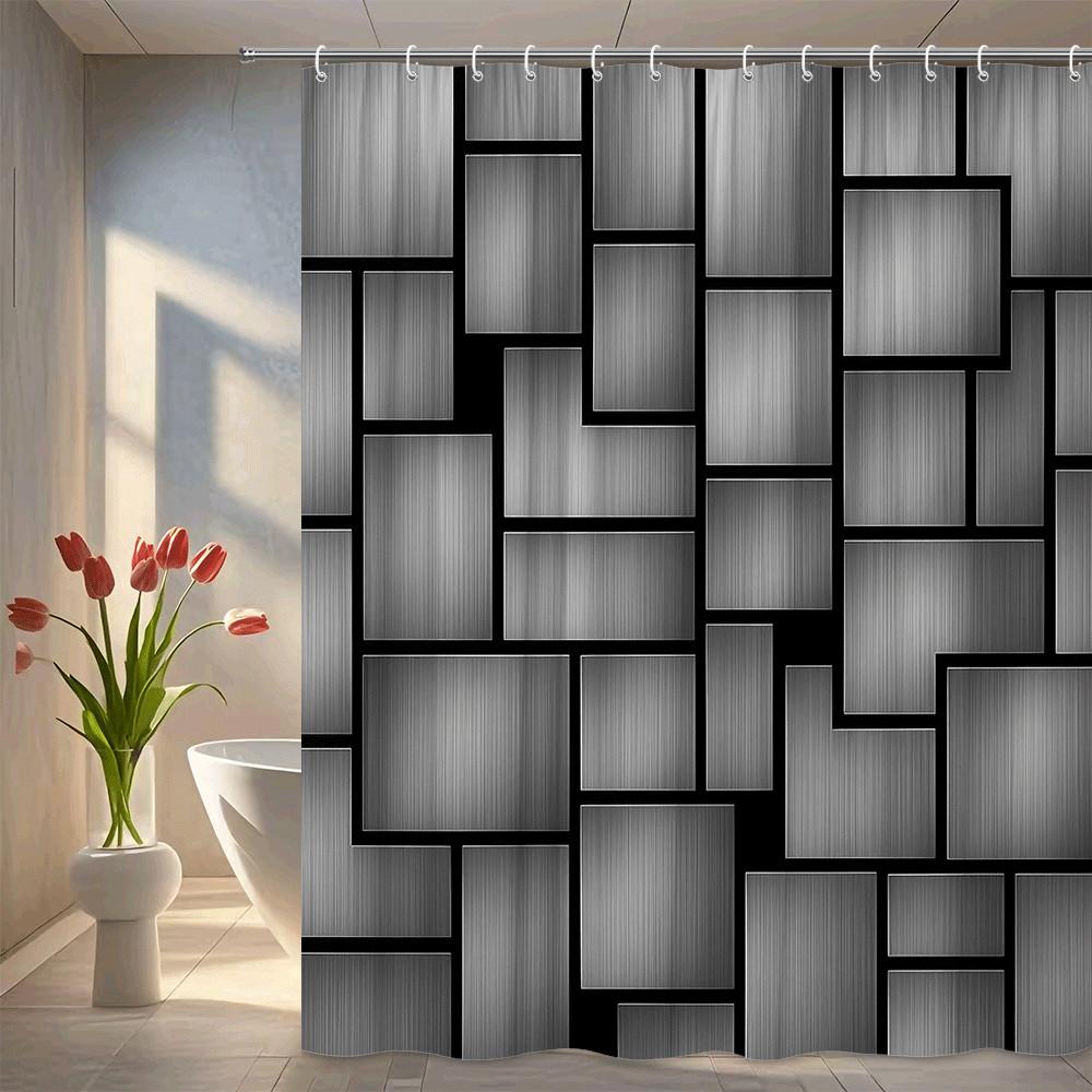 Modern Geometric Metal Pattern Shower Curtain Black And Silver Blocks Design Industrial Style Bathroom Decor Waterproof W60H190(CM)-1 Pcs
Modern Geometric Metal Pattern Shower Curtain Black And Silver Blocks Design Industrial Style Bathroom Decor Waterproof W60H190(CM)-1 Pcs