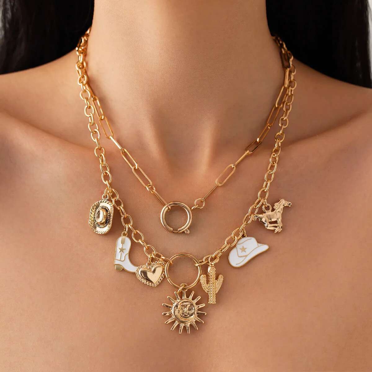 PuRui Fashion 2 шт./набор Золотой цвет Ожерелье для женщин Бохо Ковбойская шляпа Кактус Солнце Сердце Подвеска Креативный Ключичный Циркон Новый
PuRui Fashion 2 шт./набор Золотой цвет Ожерелье для женщин Бохо Ковбойская шляпа Кактус Солнце Сердце Подвеска Креативный Ключичный Циркон Новый