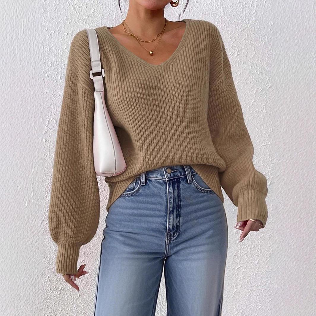 Однотонный свитер для осени и зимы, повседневный пуловер с V-образным вырезом, свободный свитер для женщин XL верблюд
Однотонный свитер для осени и зимы, повседневный пуловер с V-образным вырезом, свободный свитер для женщин XL верблюд