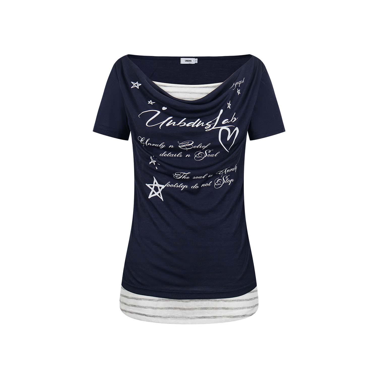 American Spicy Girl Two-Piece Faux Swing Neck T-shirt: Women s Slim Fit Short Sleeve Summer Top Large темно-синього кольору
American Spicy Girl Two-Piece Faux Swing Neck T-shirt: Women s Slim Fit Short Sleeve Summer Top Large темно-синього кольору