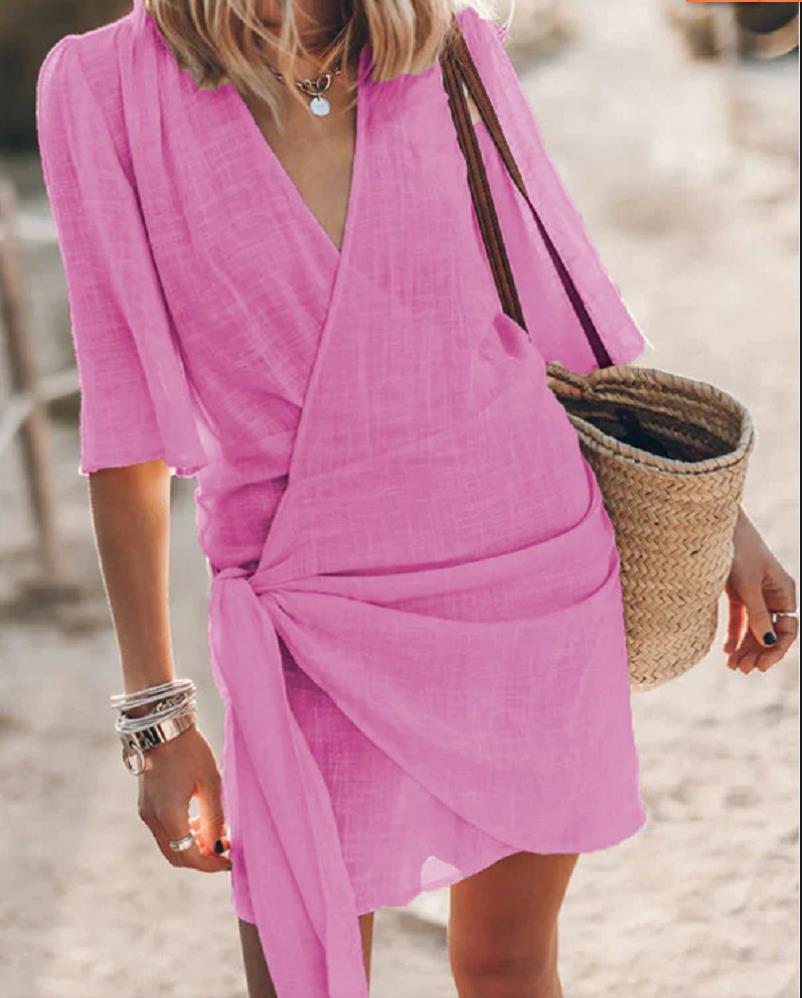 New dress women s solid color cotton and linen fabric summer beach XXXL рожевий
New dress women s solid color cotton and linen fabric summer beach XXXL рожевий