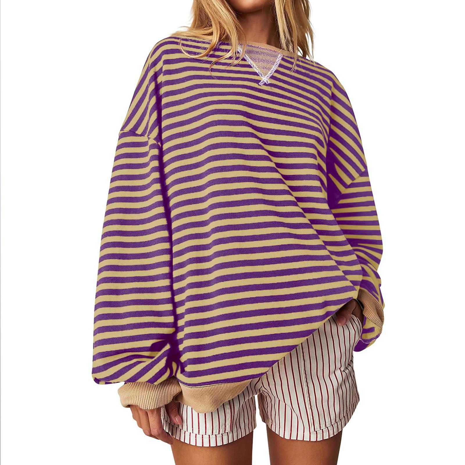 Женская спортивная рубашка в полоску большого размера с длинными рукавами и круглым вырезом, повседневная свободная рубашка-пуловер, топ XL фиолетовый
Женская спортивная рубашка в полоску большого размера с длинными рукавами и круглым вырезом, повседневная свободная рубашка-пуловер, топ XL фиолетовый