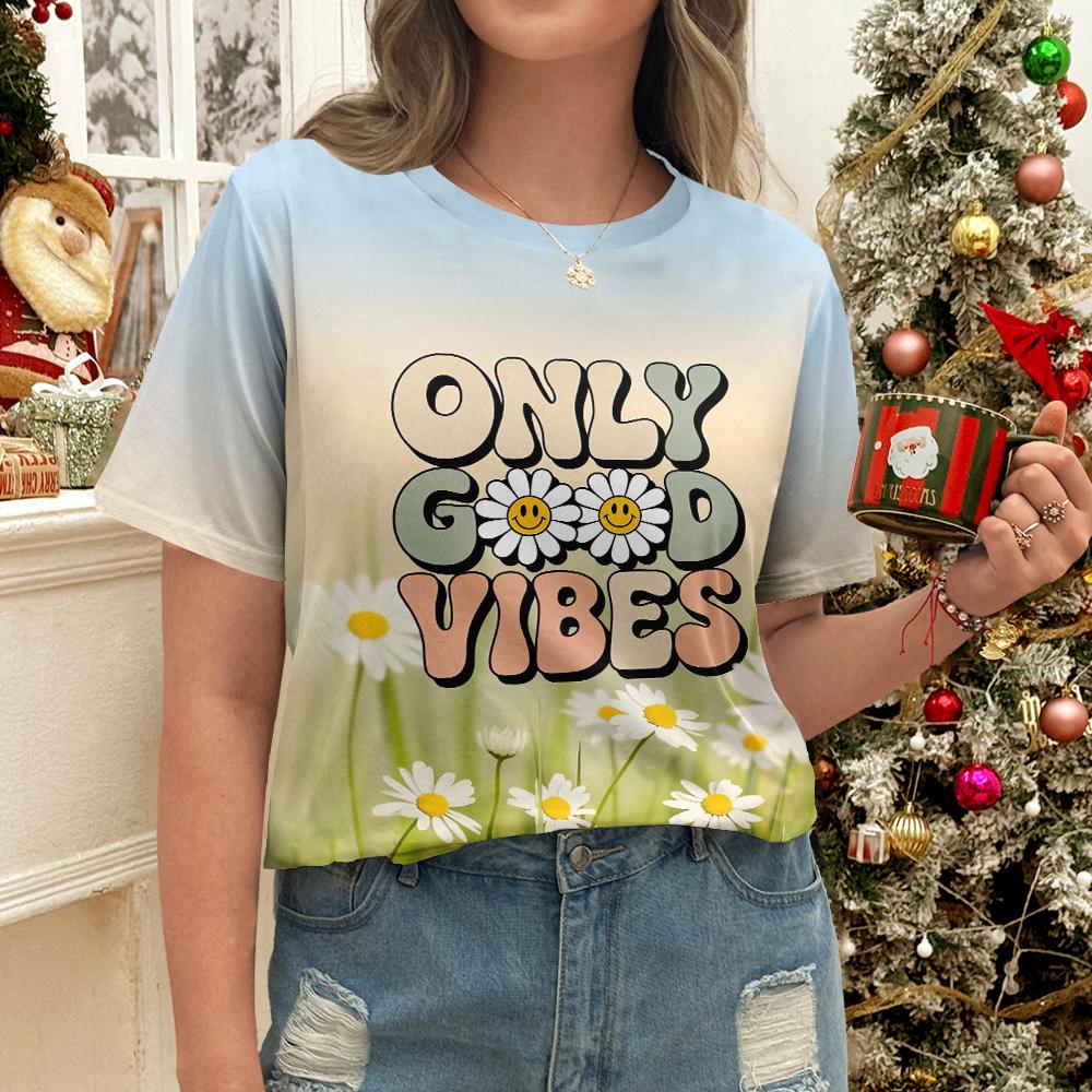 Женская футболка с градиентом и принтом ONLY GOOD VIBES, повседневный летний стиль, круглый вырез, короткий рукав, топ для повседневной носки S
Женская футболка с градиентом и принтом ONLY GOOD VIBES, повседневный летний стиль, круглый вырез, короткий рукав, топ для повседневной носки S