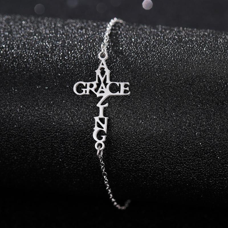 Silver Stainless Steel Cross Bracelet Light Luxury Design Sense English Letter Style Fashion Jewelry
Silver Stainless Steel Cross Bracelet Light Luxury Design Sense English Letter Style Fashion Jewelry