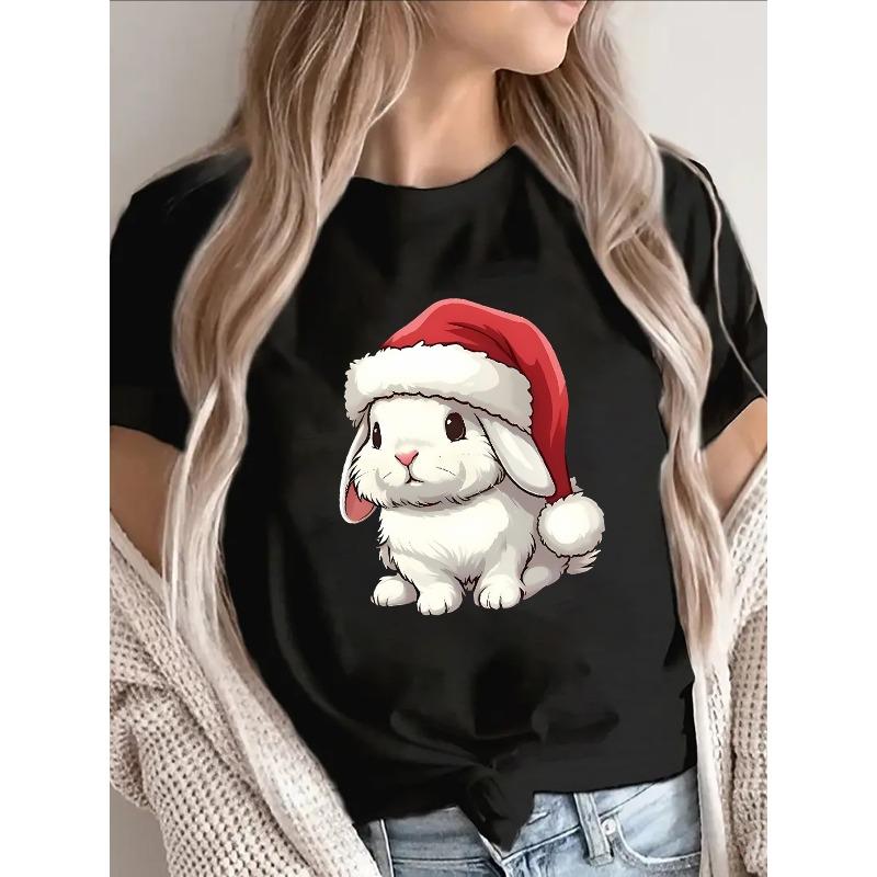Women s White-Look Black Short Sleeve T-Shirt with Cute Bunny & Santa Hat Print - Lightweight Stretchy Round Neck Casual Top for Christmas Parties S чёрный
Women s White-Look Black Short Sleeve T-Shirt with Cute Bunny & Santa Hat Print - Lightweight Stretchy Round Neck Casual Top for Christmas Parties S чёрный