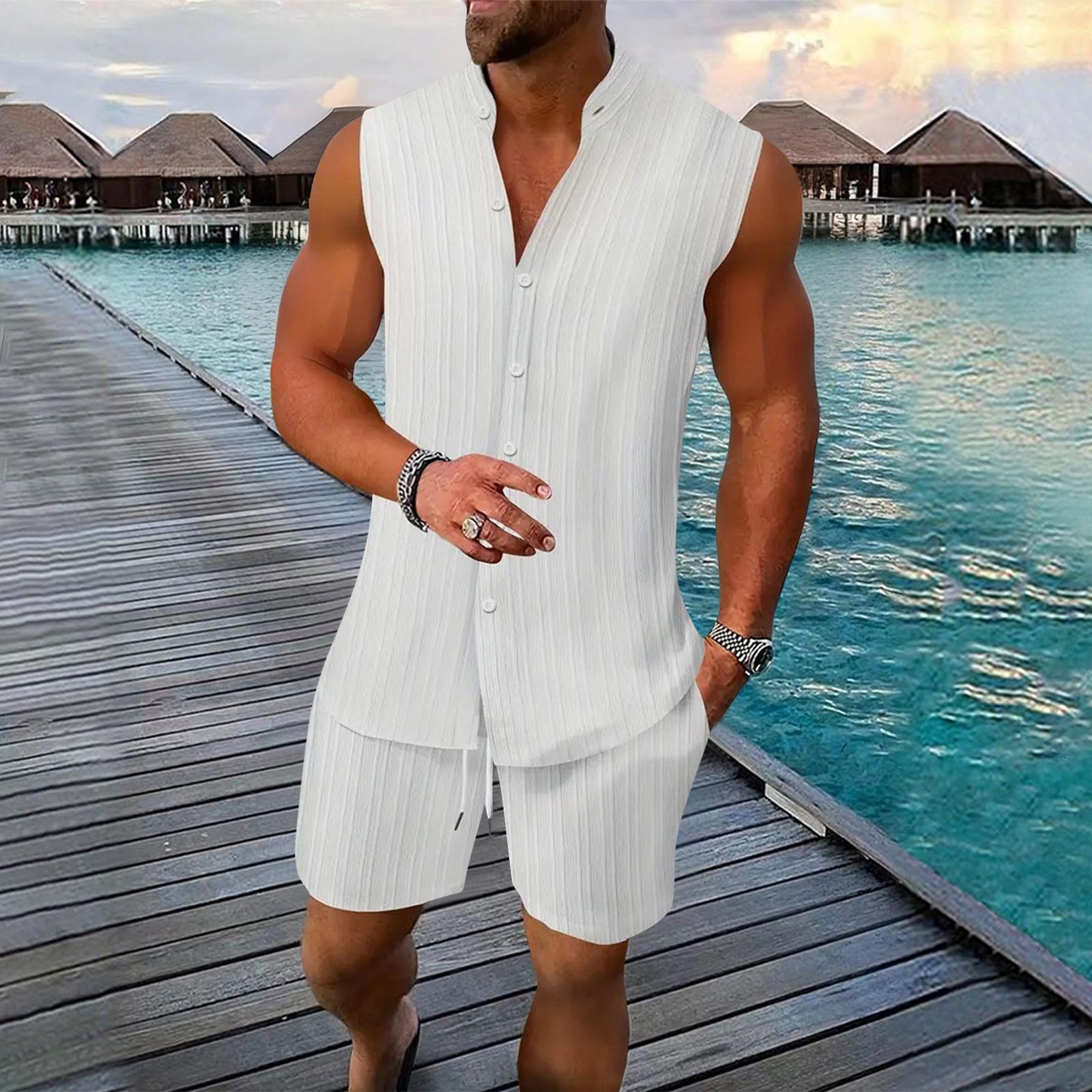 Men s Sleeveless Button-down Shirt V-neck Pullover Short-sleeved Shirt And Shorts Set Sports Beach Outfit XL білий
Men s Sleeveless Button-down Shirt V-neck Pullover Short-sleeved Shirt And Shorts Set Sports Beach Outfit XL білий