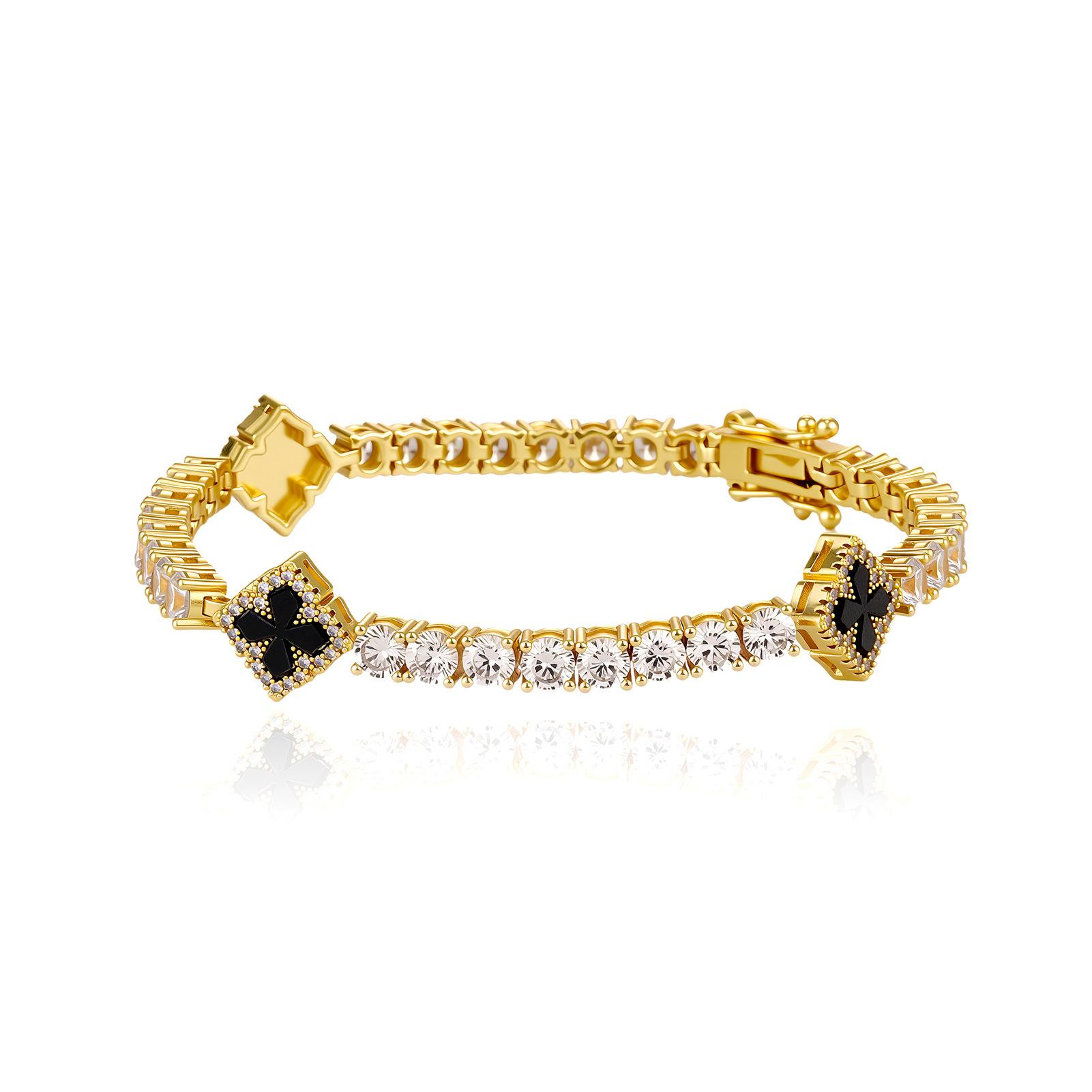 European and American four-leaf flower bracelet, zircon chain, tennis chain, four-leaf clover bracelet, women s exquisite high-end clavicle chain. 7inch
European and American four-leaf flower bracelet, zircon chain, tennis chain, four-leaf clover bracelet, women s exquisite high-end clavicle chain. 7inch