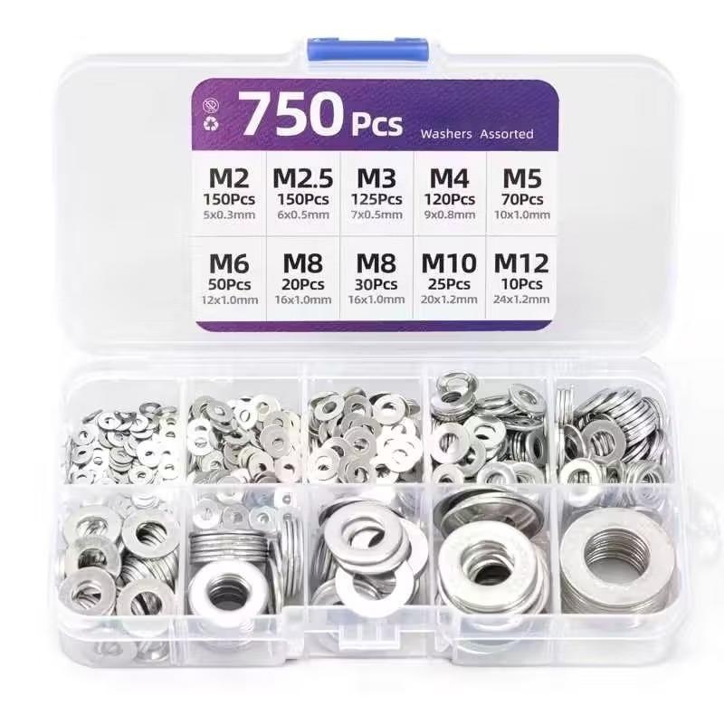 750-Piece Metal Flat Washer Set (M2-M12), Boxed Hardware Washers
750-Piece Metal Flat Washer Set (M2-M12), Boxed Hardware Washers