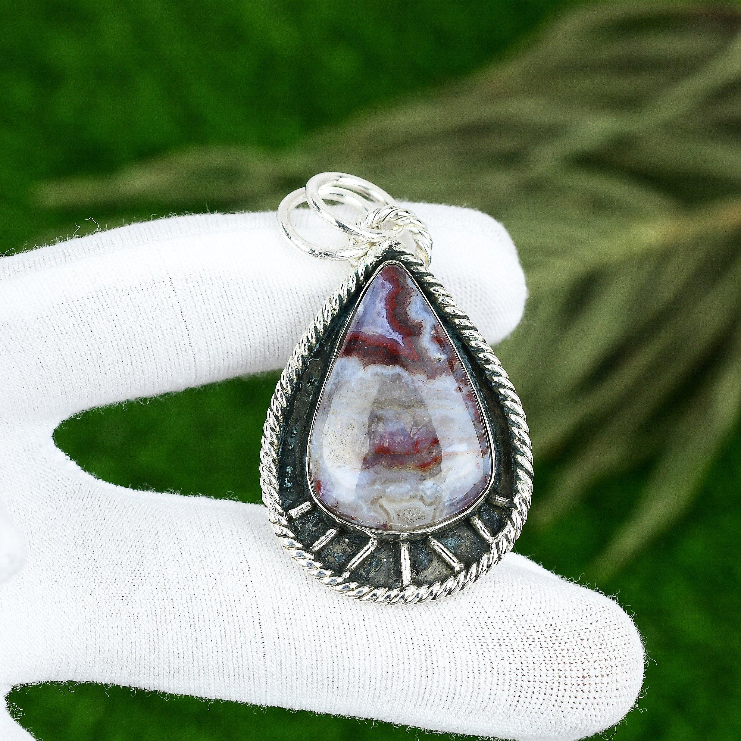 Natural Mexican Laguna Lace Agate Gemstone 925 Sterling Silver Pendant For Girls
Natural Mexican Laguna Lace Agate Gemstone 925 Sterling Silver Pendant For Girls