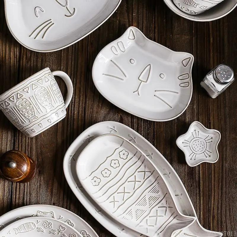 Creative White Glaze Japanese Embossed Cartoon Cute Cat Ceramic Tableware Home Kitchen Restaurant Supplies Fish dinner plates
Creative White Glaze Japanese Embossed Cartoon Cute Cat Ceramic Tableware Home Kitchen Restaurant Supplies Fish dinner plates