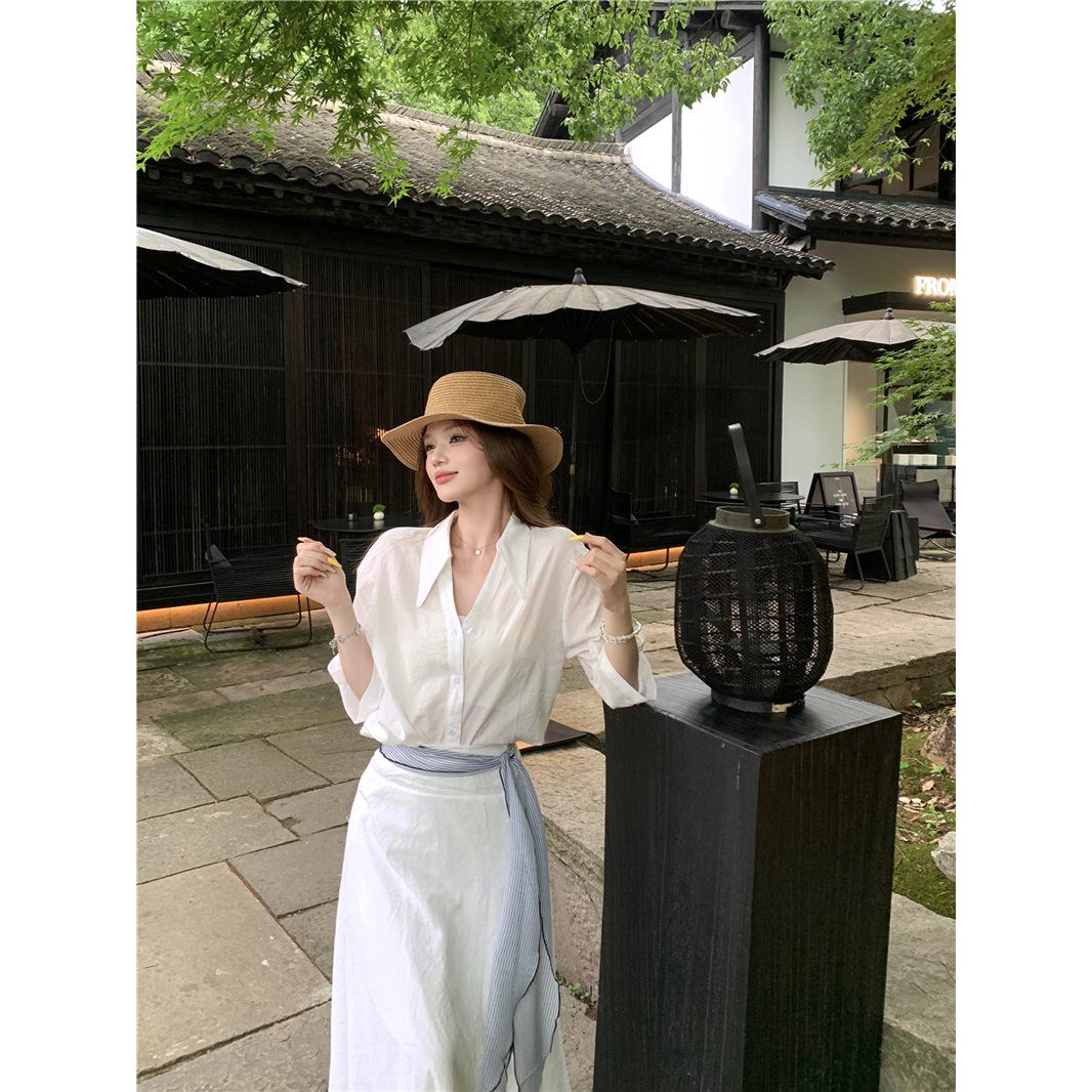 Women s Summer Fashion Set: White Polo Neck Short Sleeve Top & High Waist Long Skirt Two-Piece. S (Recommended 80-100 jin)
Women s Summer Fashion Set: White Polo Neck Short Sleeve Top & High Waist Long Skirt Two-Piece. S (Recommended 80-100 jin)