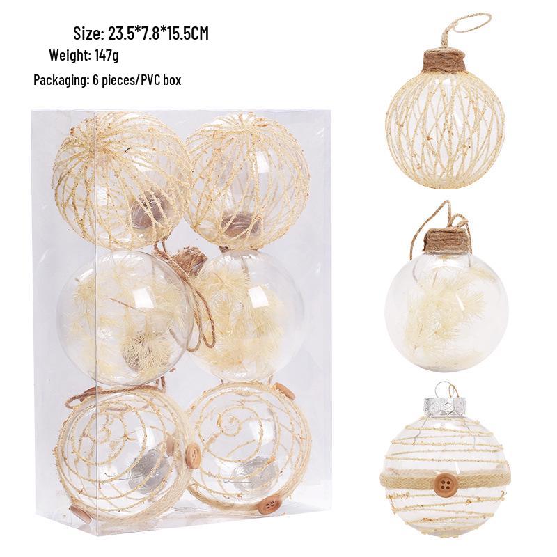 New Christmas Tree Ornaments Set: Transparent PET & Hemp Rope Balls
New Christmas Tree Ornaments Set: Transparent PET & Hemp Rope Balls