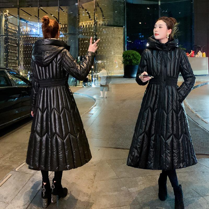 Женская зимняя утепленная куртка с талией, длинная куртка с капюшоном XXL чёрный