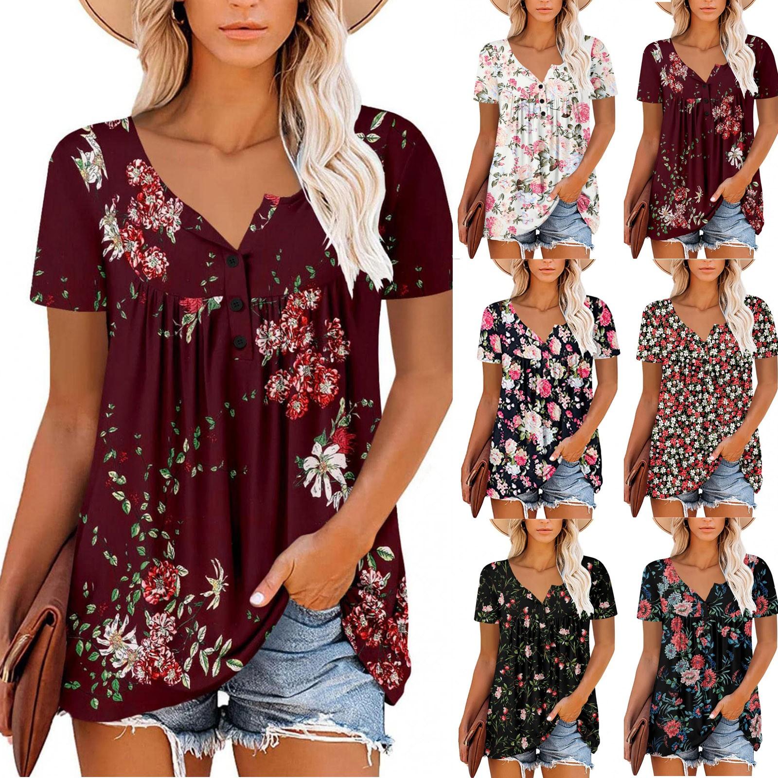 Женская модная повседневная летняя рубашка с коротким рукавом с цветочным принтом с V-образным вырезом
Женская модная повседневная летняя рубашка с коротким рукавом с цветочным принтом с V-образным вырезом