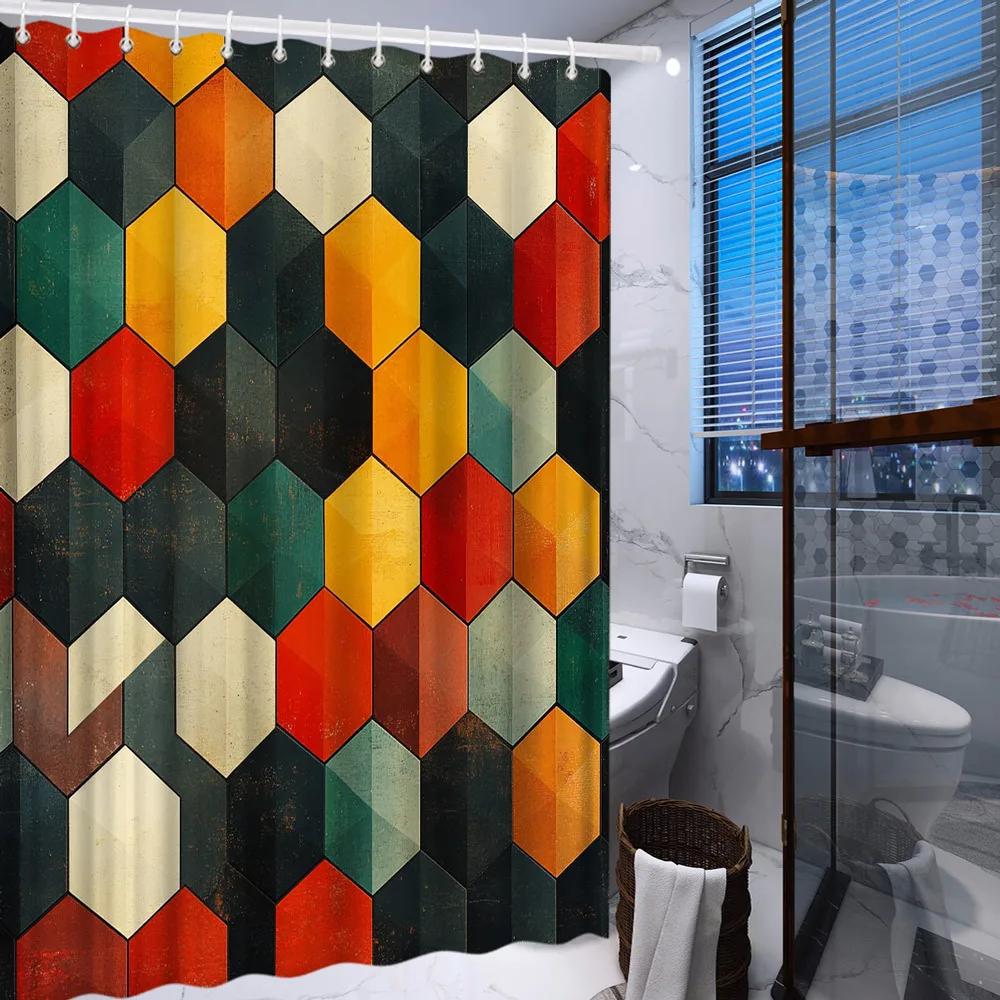 1Pc Hexagonal Art Shower Curtain - Retro Mosaic, Red Yellow Green Blue White On Dark Brown, Polyester, Bathroom Decor W90xH180cm
1Pc Hexagonal Art Shower Curtain - Retro Mosaic, Red Yellow Green Blue White On Dark Brown, Polyester, Bathroom Decor W90xH180cm