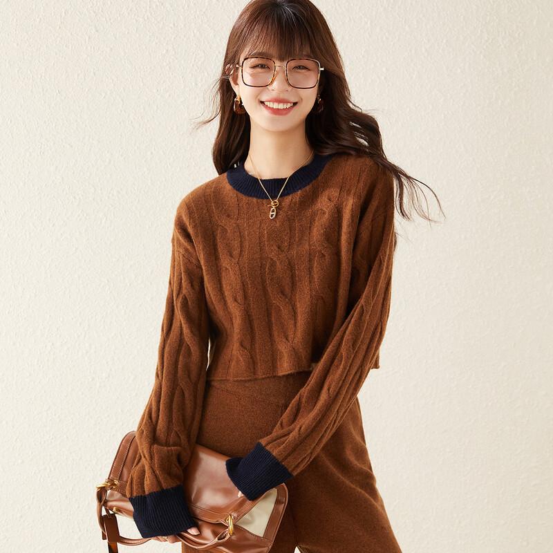 TUHUANG Women s Pure Wool Round Neck Cable Knit Color Block Short Sweater One Size
TUHUANG Women s Pure Wool Round Neck Cable Knit Color Block Short Sweater One Size