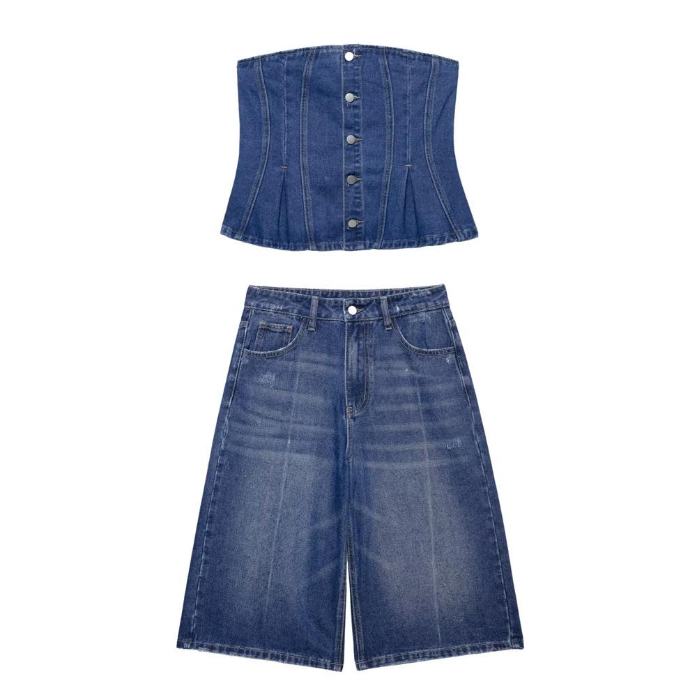 2025 Spring/Summer Women s Slim Fit Strapless Denim Top & High-Waisted Shorts Set Large темно-синий
2025 Spring/Summer Women s Slim Fit Strapless Denim Top & High-Waisted Shorts Set Large темно-синий