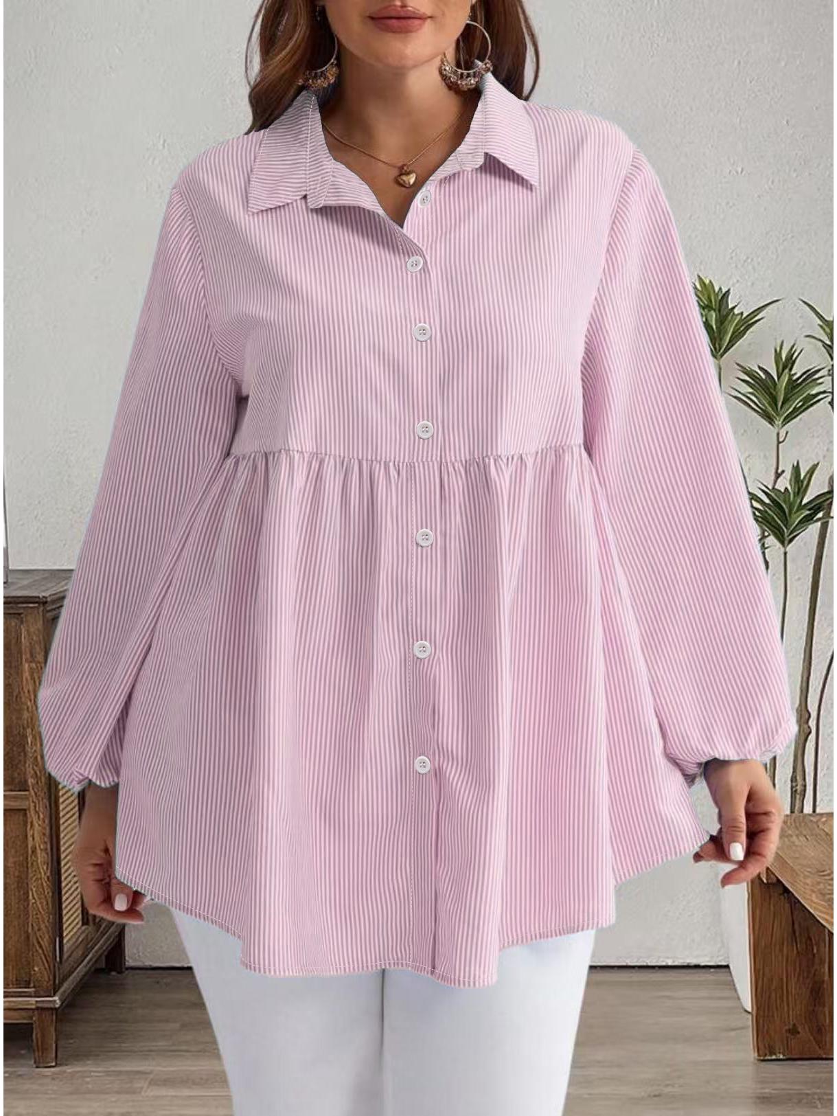 Plus Size Women s Striped Long Sleeve Lapel Shirt - Autumn/Winter Casual Loose Fit 2XL рожевий
Plus Size Women s Striped Long Sleeve Lapel Shirt - Autumn/Winter Casual Loose Fit 2XL рожевий