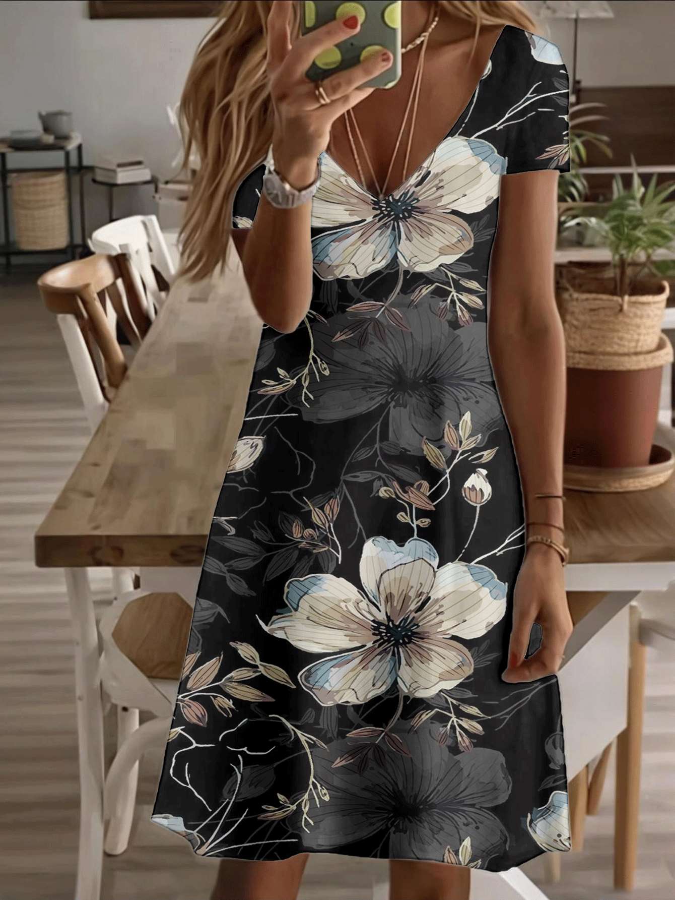 Vneck shortsleeve midi dress floral elegance women’s dress large flower print pattern 3D premium printing durable casual and fashionable style pe S дубильная кора
Vneck shortsleeve midi dress floral elegance women’s dress large flower print pattern 3D premium printing durable casual and fashionable style pe S дубильная кора