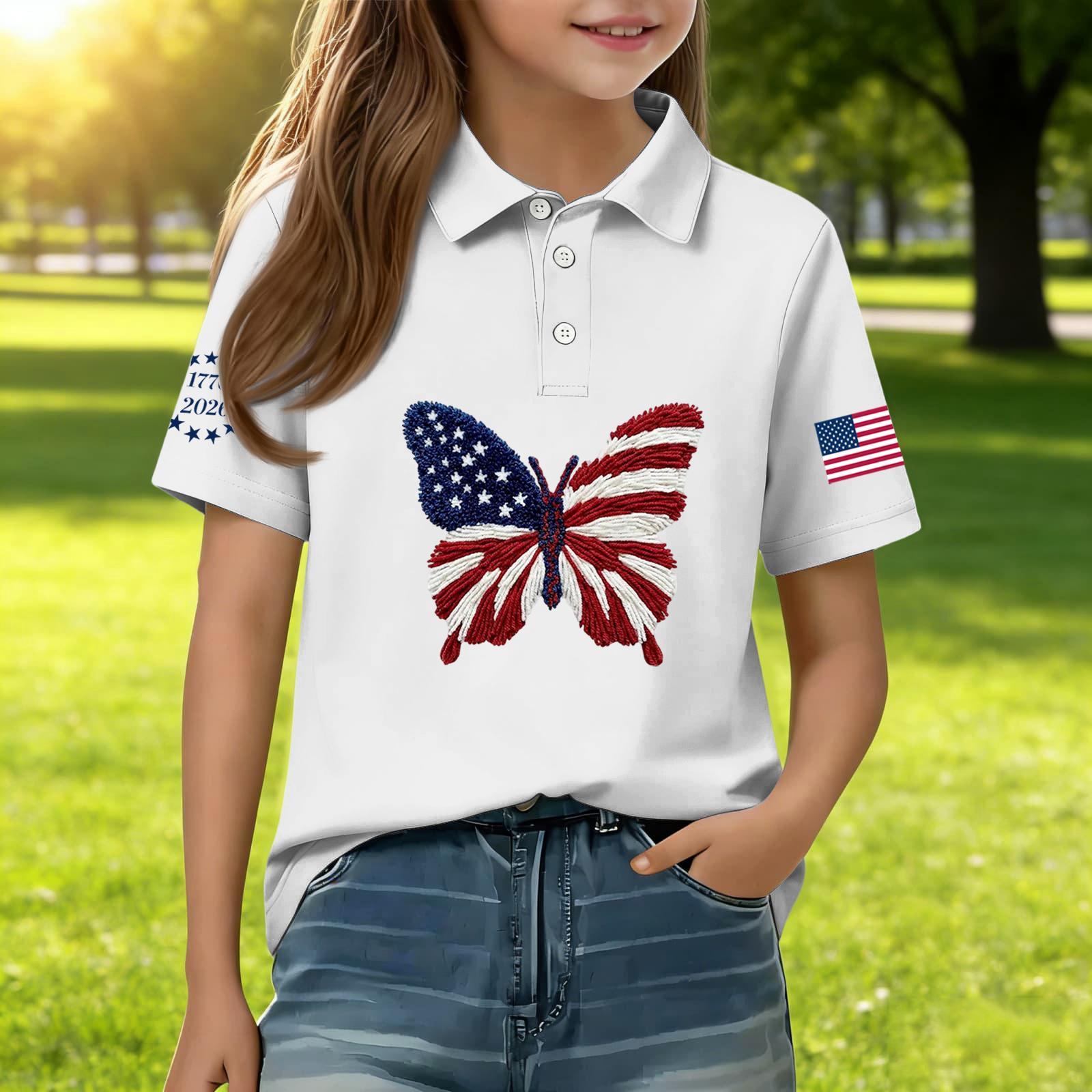 Kids Short Sleeve Polo Shirt Butterfly Print Independence Day Graphic Tee Casual Summer Top for Boys Girls 140
Kids Short Sleeve Polo Shirt Butterfly Print Independence Day Graphic Tee Casual Summer Top for Boys Girls 140