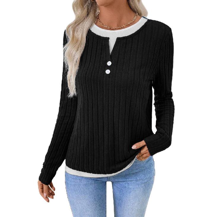 2026 New Women s Faux Two-Piece Round Neck Top with Buttons, Pullover, Brushed Long Sleeve T-Shirt S чёрный
2026 New Women s Faux Two-Piece Round Neck Top with Buttons, Pullover, Brushed Long Sleeve T-Shirt S чёрный
