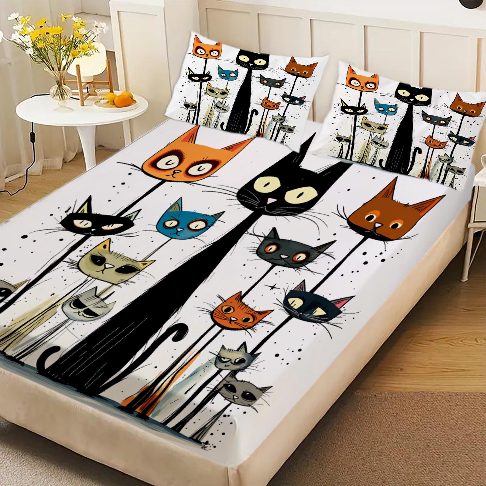 Cat Theme Fitted Sheet Set White Color Cartoon Cats Pattern With Pillowcases For Bedroom Decor 99x190x25cm
Cat Theme Fitted Sheet Set White Color Cartoon Cats Pattern With Pillowcases For Bedroom Decor 99x190x25cm
