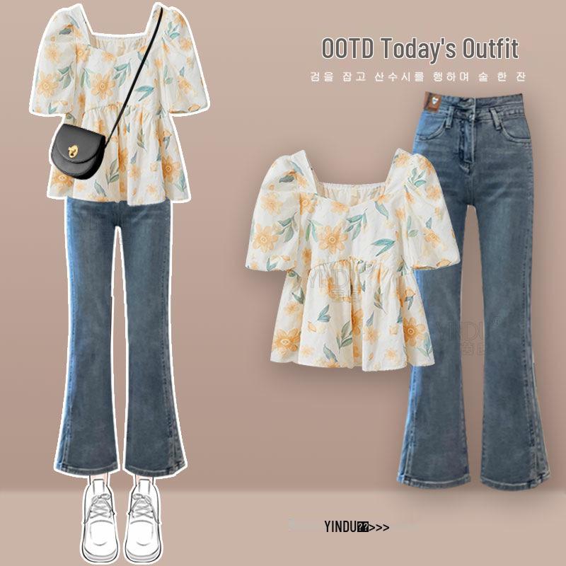 2023 Summer Women s Floral Square Neck Shirt and Slimming Jeans Set 2XL (Recommended for 70-80 kg)
2023 Summer Women s Floral Square Neck Shirt and Slimming Jeans Set 2XL (Recommended for 70-80 kg)