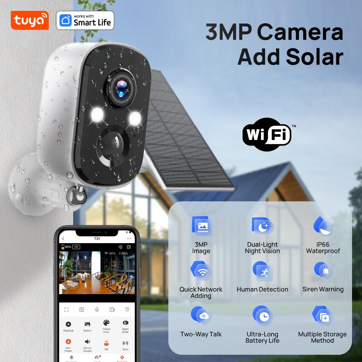Tuya Smart 3MP WIFI Security Battery Camera + Solar Panel Color Night Outdoor IP Camera Surveillance 2-way Audio 3MP Cam
Tuya Smart 3MP WIFI Security Battery Camera + Solar Panel Color Night Outdoor IP Camera Surveillance 2-way Audio 3MP Cam