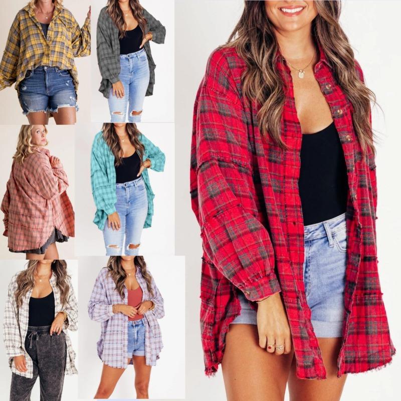 Women s Autumn and Winter Fringed Lantern Sleeves Loose Button Checkered Shirt S красный
Women s Autumn and Winter Fringed Lantern Sleeves Loose Button Checkered Shirt S красный