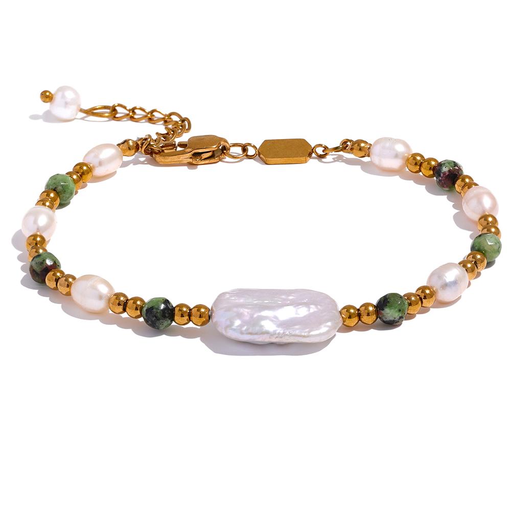 Yhpup Luxury Baroque Natural Epidote Stone Freshwater Pearls Handmade Stainless Steel Beads Bracelet Bangle PVD Jewelry Women
Yhpup Luxury Baroque Natural Epidote Stone Freshwater Pearls Handmade Stainless Steel Beads Bracelet Bangle PVD Jewelry Women